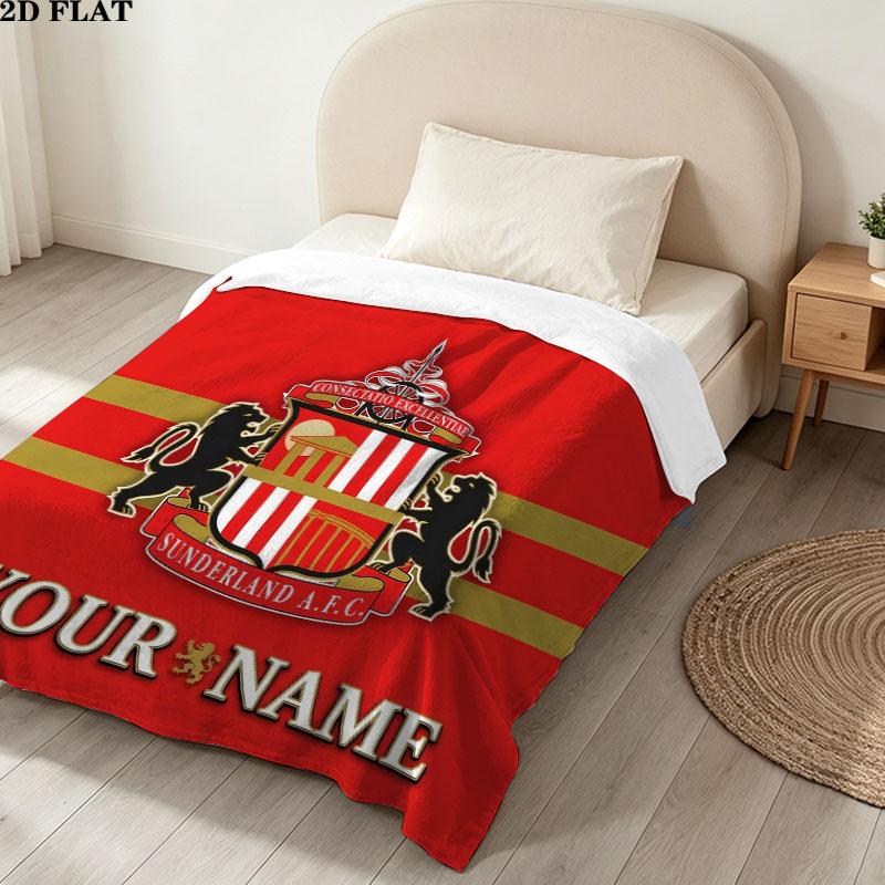 1PC Sunderland Afc Crest Custom Name Patterned Flannel Blanket Suitable For All Seasons for Home Decor Warmth and Comfort Gifts Holiday Gift
