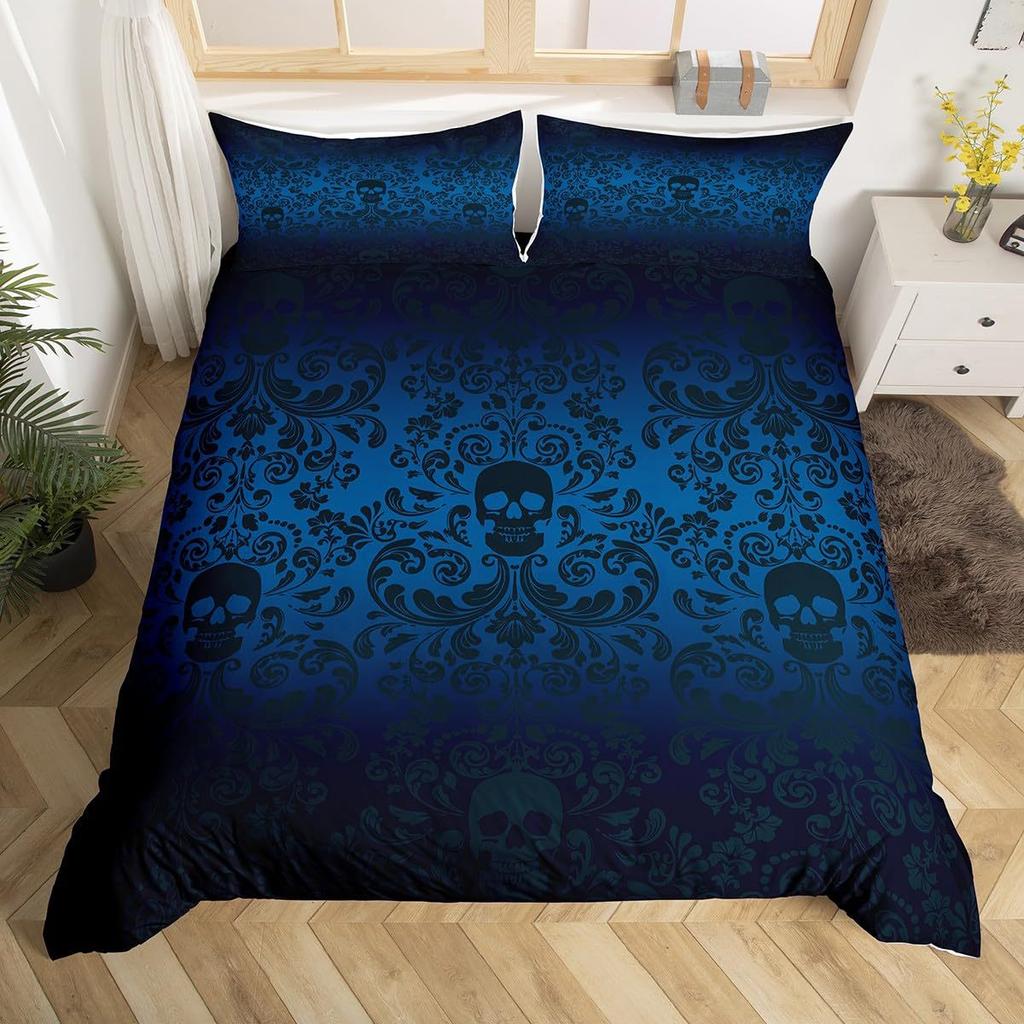Gothic Skeleton Duvet Cover Set Pillowcase Skull Smoking Bedding Set,Soft Comfortable Duvet Cover For Bedroom