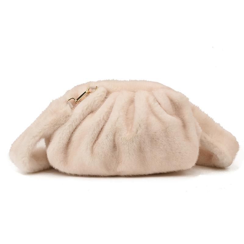 Korean Pleated Cloud Plush Shoulder Bag Soft Faux Fur Crossbody Bag Autumn And Winter Trend Handbags For Women Gifts