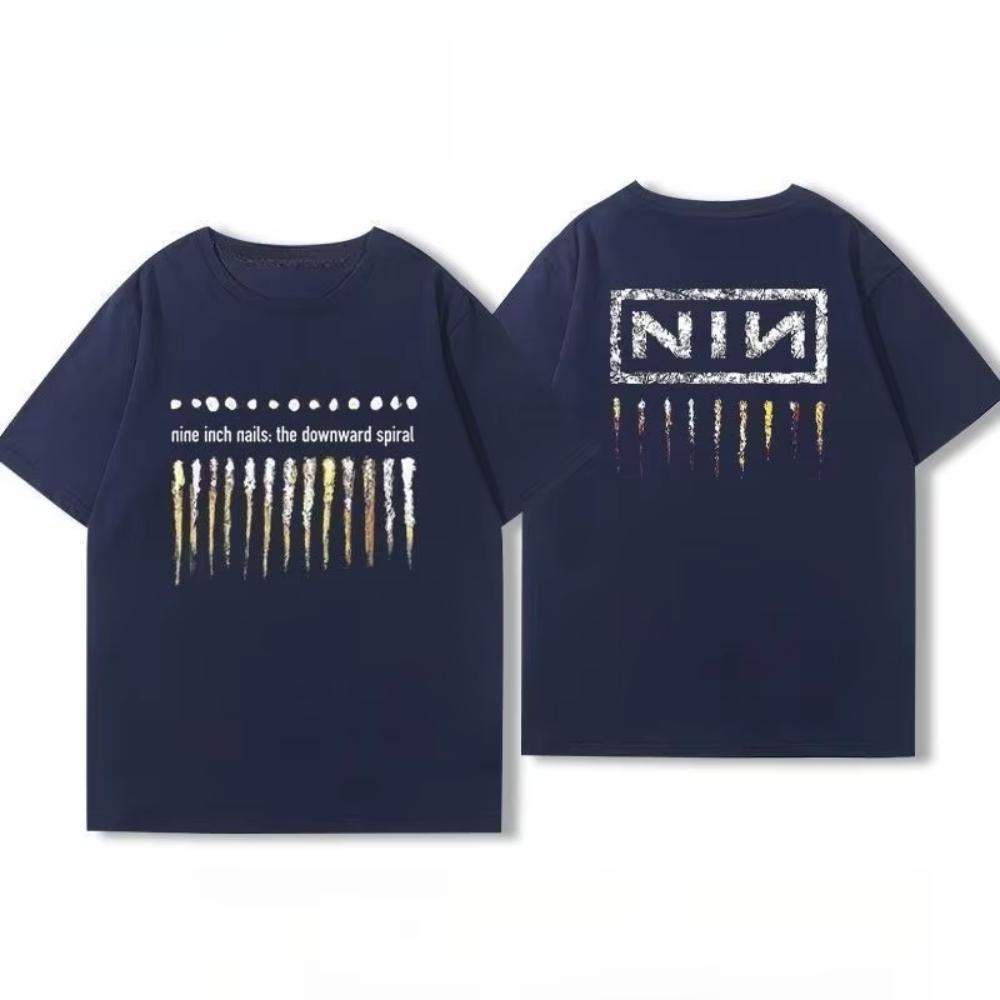 Американская летняя хлопковая куртка для мужчин и женщин Nine Inch Nails Nine Inch Nails Окружающая рок-группа Футболка с коротким рукавом с принтом