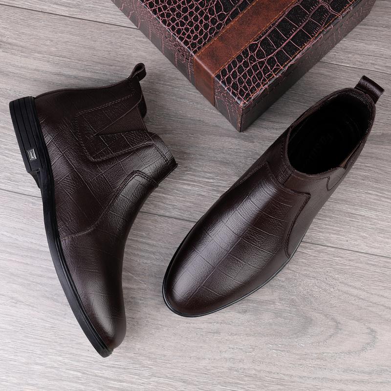 Модные мужские ботинки челси из натуральной кожи, новое поступление, мужская повседневная обувь, модные теплые плюшевые ботильоны для бизнеса, деловая обувь для отдыха на природе