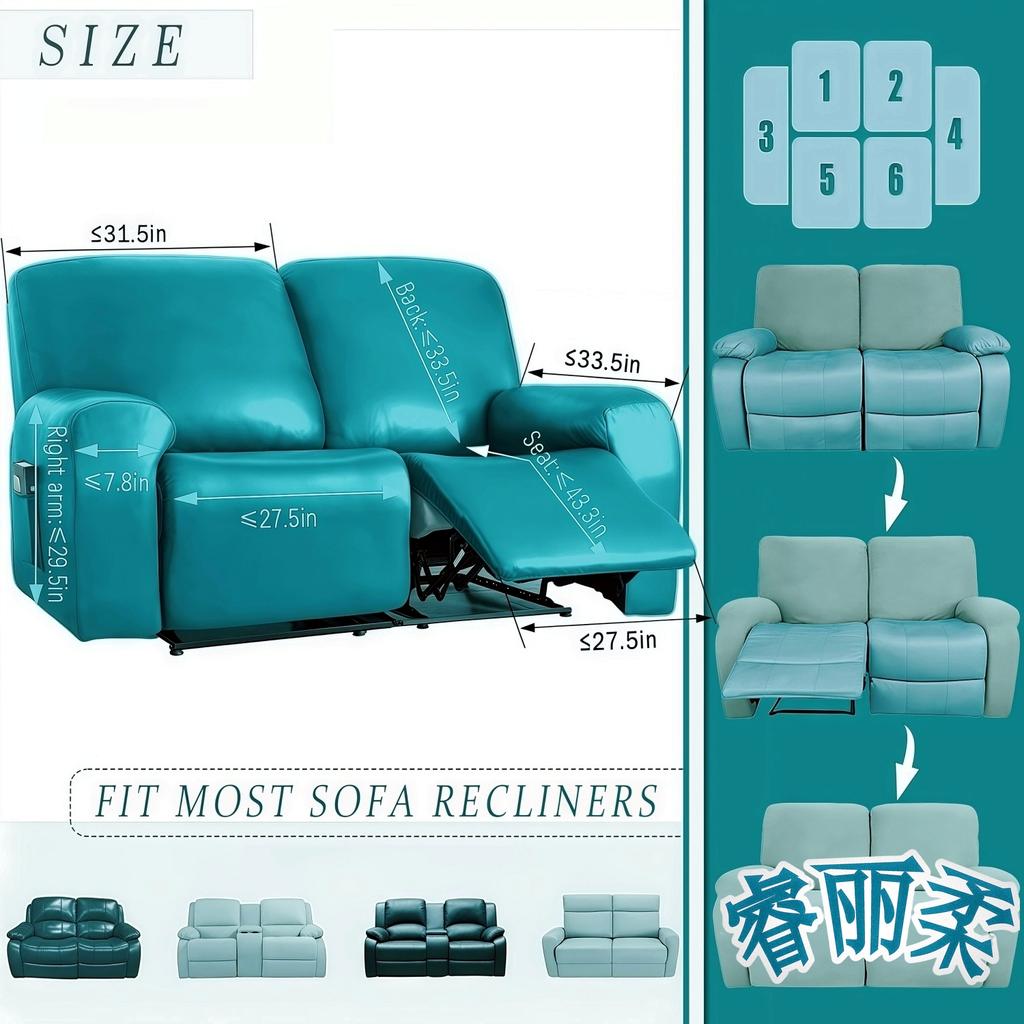 Waterproof Loveseat Sofa Recliner Cover 2-Seater with Side Pockets Stretch PU Leather Recliner Sofa Cover Living Room