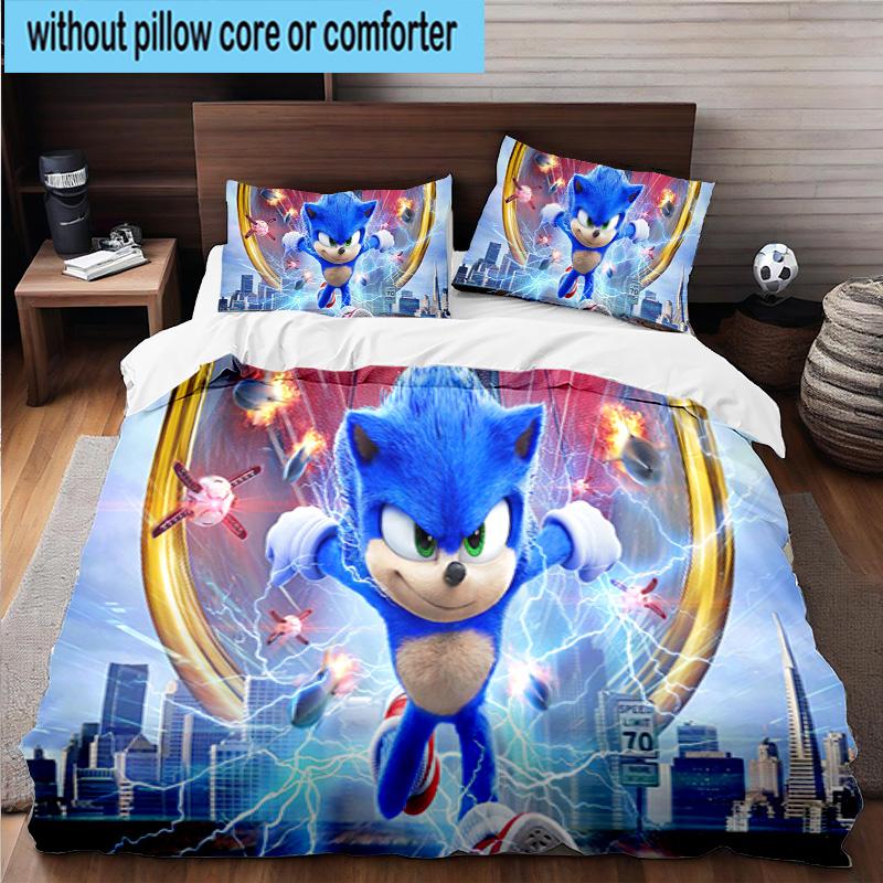 3PCS hedgehog Speed Adventure 3pcs Bedding,Including 3PCS Duvet Cover And 2pcs Pillowcases Perfect for Christmas,Ideal for Bedroom, Dormitory
