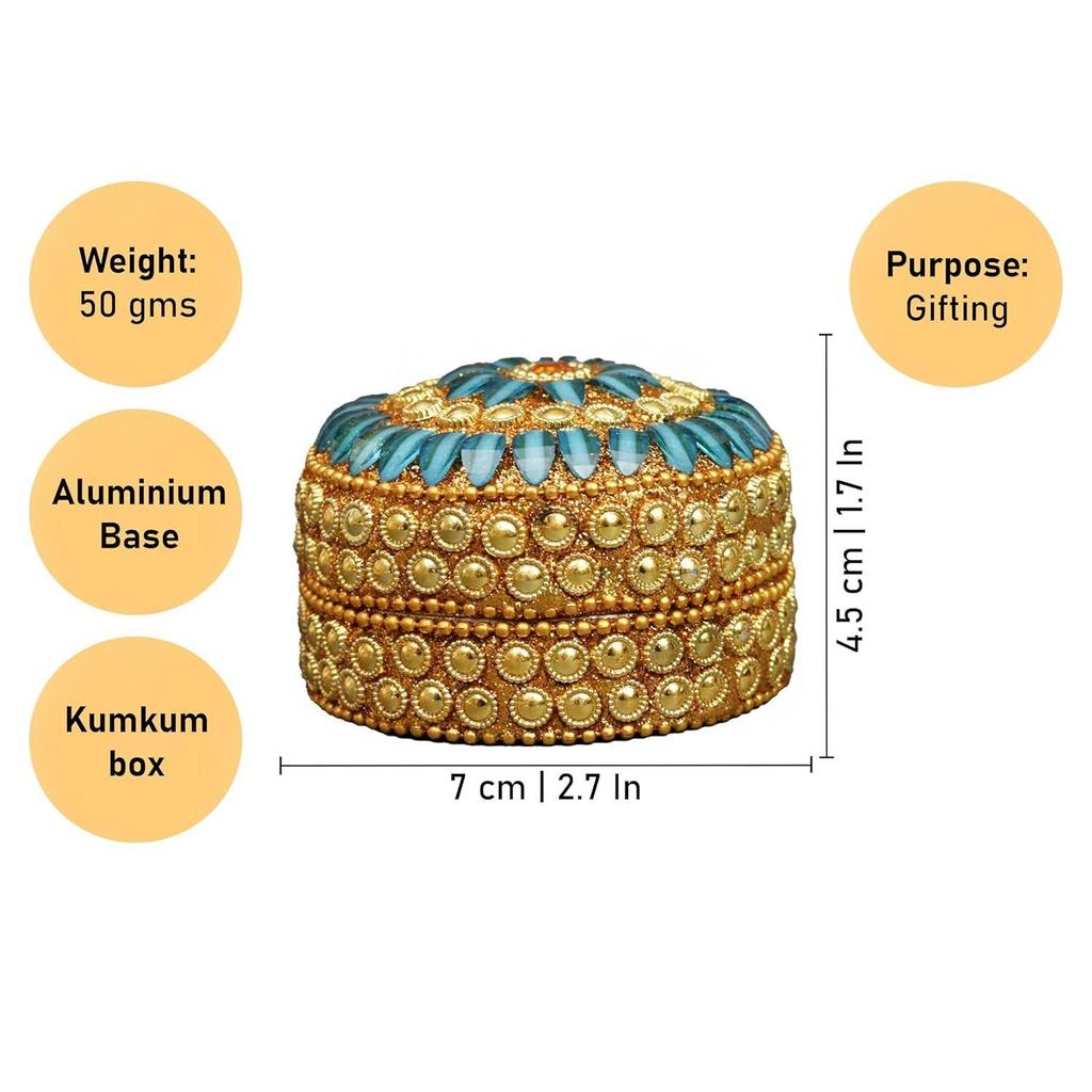 Putrika Traditional Haldi Multicolor Stone kumkum Box|Puja Worship|Navratri Gift| Diwali Gift|