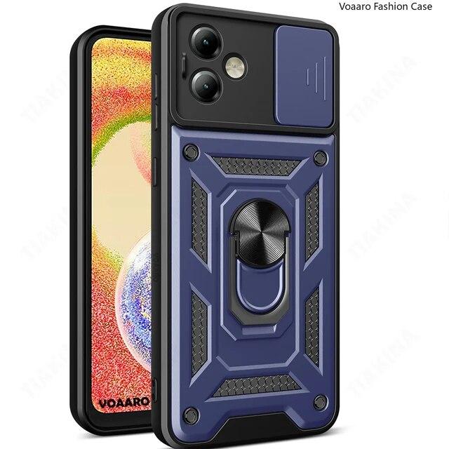 For Motorola Moto G14 4G G54 G84 5G Slide Lens Camera Protection Shockproof Armor Case for Moto Edge 40 Pro Neo 30 Ultra Magnetic Ring Holder Cover