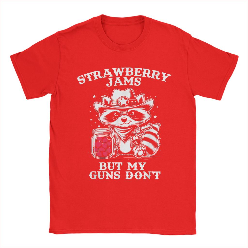 Strawberry Jams But My Don't Funny Raccoon Men T Shirt Funny Tee Shirt Short Sleeve Round Neck T-Shirt Cotton Summer Clothes