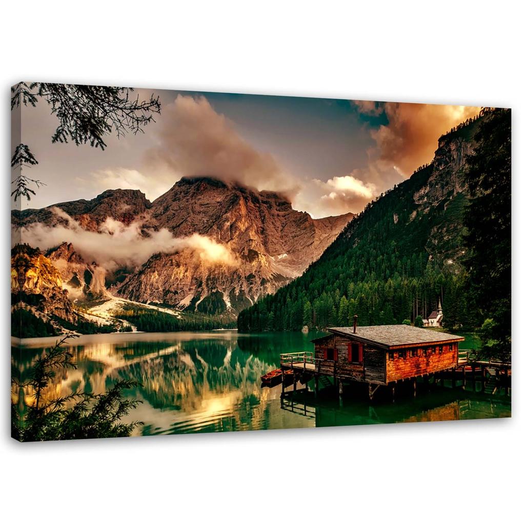 Canvas Print Italy House At a Mountain Lake