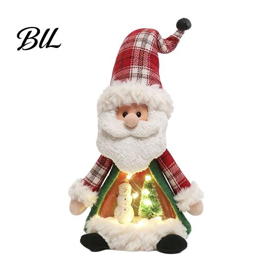 Indoor Xmas Atmosphere Light Lighted Christmas Doll Decoration, Cute Plush Santa Claus/Snowman/Reindeer Figurine with Standing Character Set Warm LED
