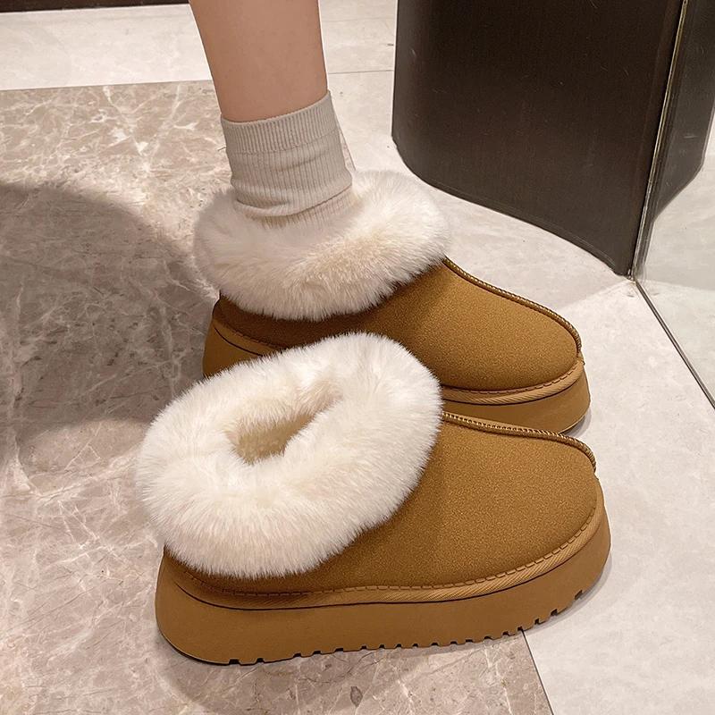 2024 Осень и Зима Новые Теплые Ботинки Женские Зимние Плоские Ботинки Плюшевые Повседневные Ботильоны Теплые Снежные Ботинки