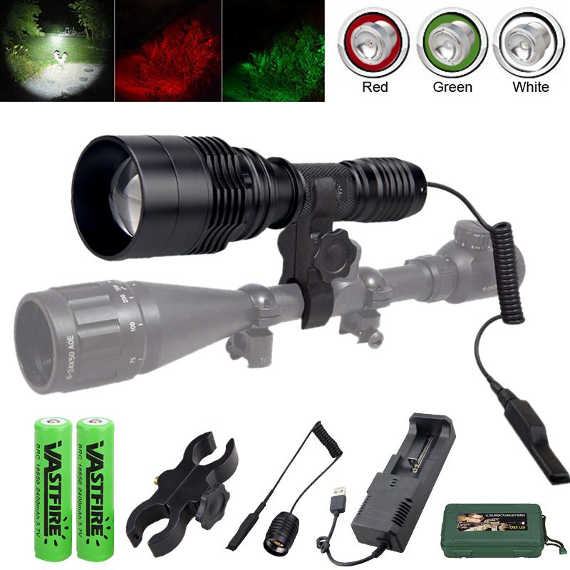 3in1 Multicolor Zoom Flashlight Tactical White/Red/Green Lighting Flashlight Torch Zoomable Outdoor Hunting Hiking Camping Torch