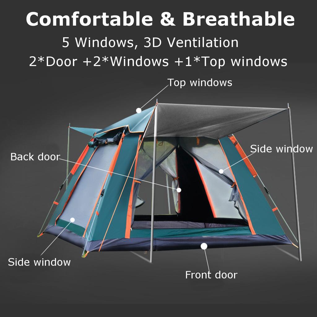 6-7/3-4 Person Large Fully Automatic Tent Quick Open Bomb-Up Instant Setup Camping Tent Four-Sided Windproof Rainproof Beach Carring Bag