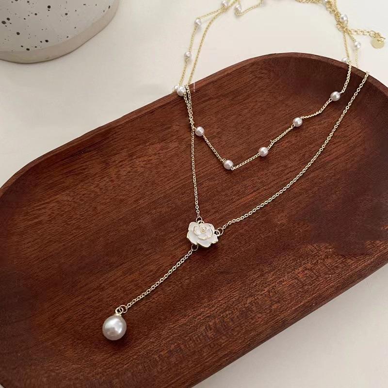 Double Layer Women's Pearl Necklace  Gold Color Beads Pendant Necklaces Goth Chain Choker for Women Fashion Jewelry