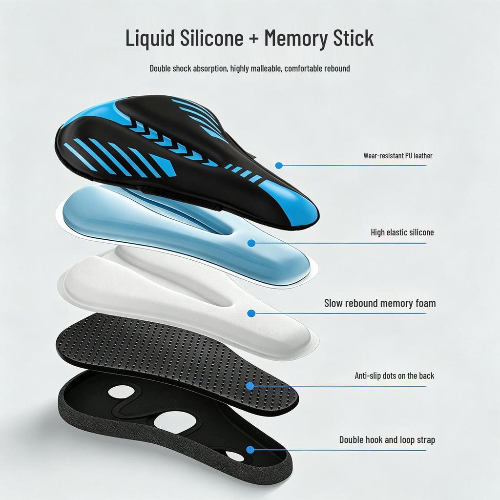 3D Ergonomic Silicone Bike Saddle Cover, High Elastic Shock Absorption, Breathable Non-Slip Cushion for Mountain Cycling