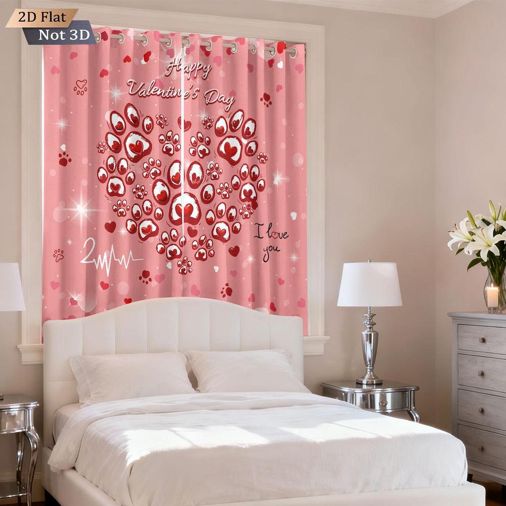 Затемняющие шторы с цифровым принтом в виде сердца ко Дню святого Валентина, Полиэстер на заказ с высокой степенью защиты от солнца.