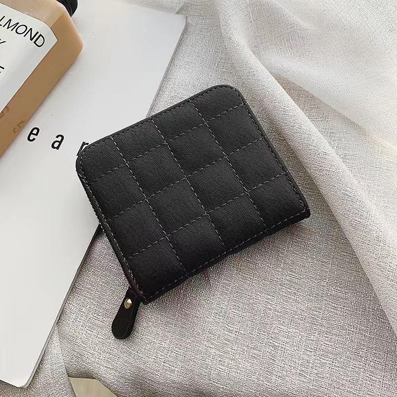 Korean Flodable Short Wallets Coin Card Holder Women‘s PU Leather Plaid Zipper Coin Money Purses ID Credit Card Holder Wallet