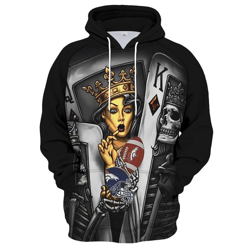 Classic Poker Suit Element Art Fleece Hoodie, Thick Warm Pullover for Men, Autumn Winter Card Pattern Print Sweatshirt for Urban Trendy Trips