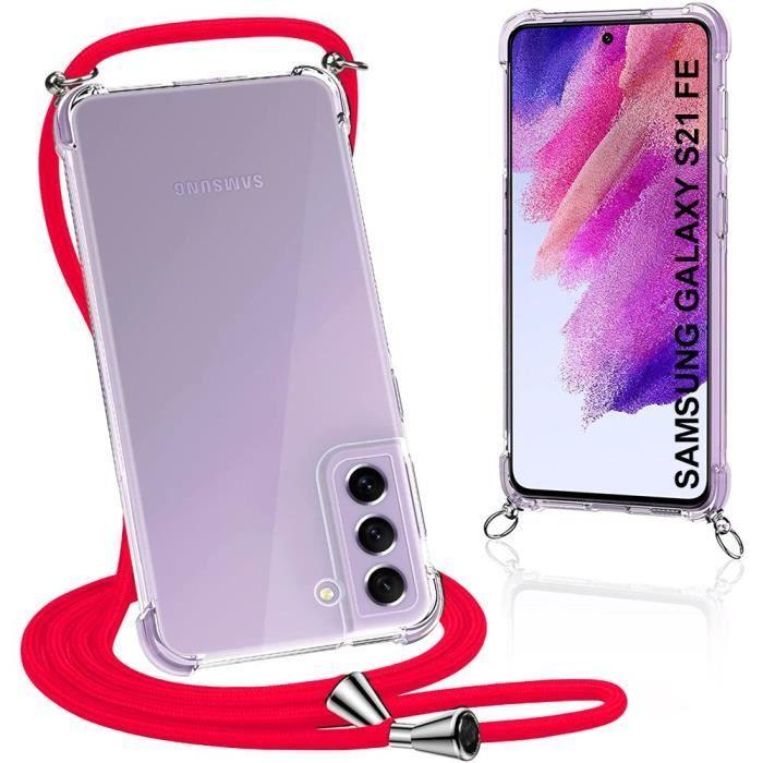 Coque - BOOLING - pour Samsung S21 FE - Transparente - Silicone TPU - Cordon Rouge