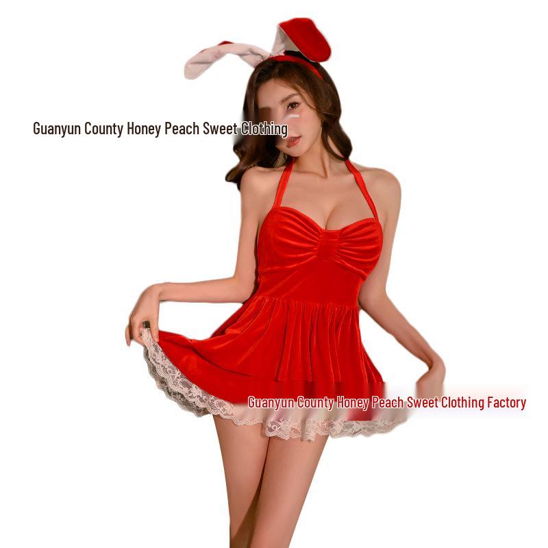 Sexy Red Lace Halterneck Christmas Dress & New Year's Nightgown