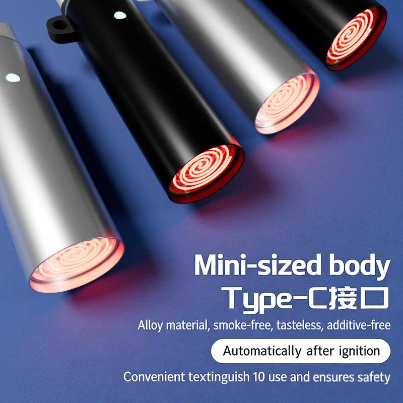 Мини-зажигалка Type C, зажигание от дыхания, автоотключение для авиаперелетов, на открытом воздухе, без пламени, портативный, безопасная, адаптер-зажигалка