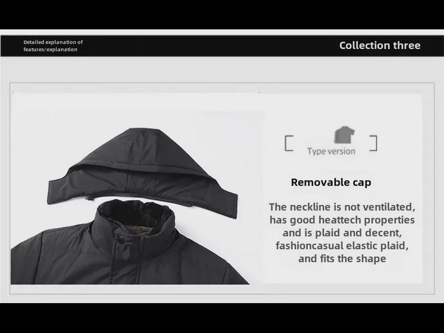 Мужское зимнее хлопковое пальто с капюшоном: Теплая, утолщенная, универсальная куртка средней длины для людей среднего и пожилого возраста