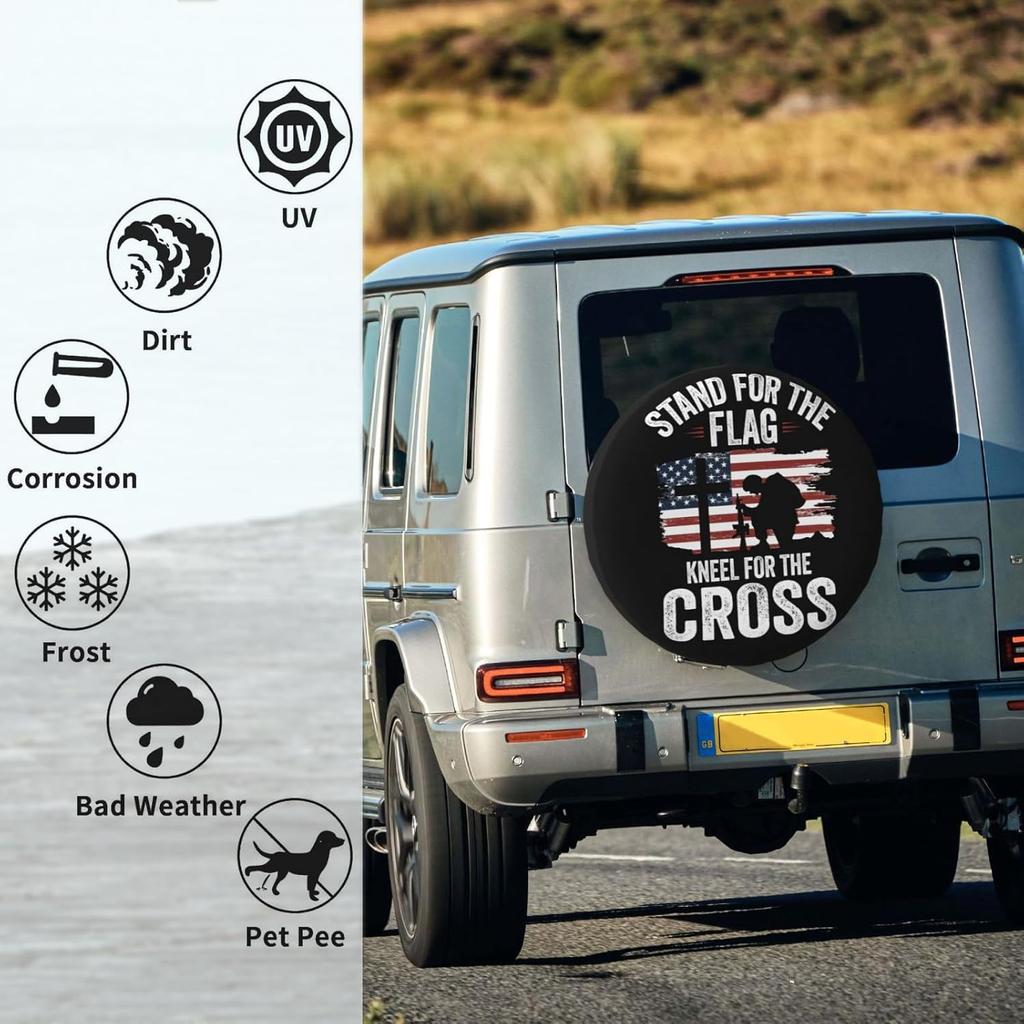 Spare Tire Cover Weatherproof Sun Protection Wheel Tire Cover Universal Fit Trailers RV SUV Truck Camper Travel With US American Flag (15" For Tire