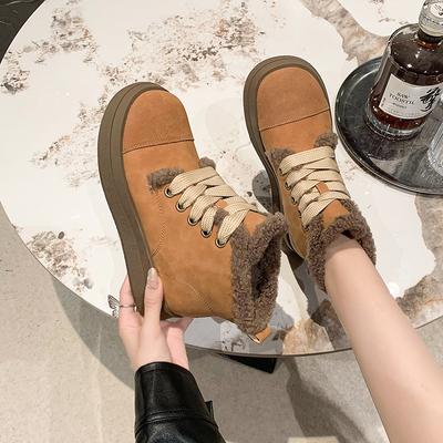 Туфли для женщин со шнурками, круглым носком, женские зимние ботинки на шнуровке, высокая платформа, массивные коричневые рабочие ботинки из ягненка, тренд 2024 года, горячая подкладка, готика