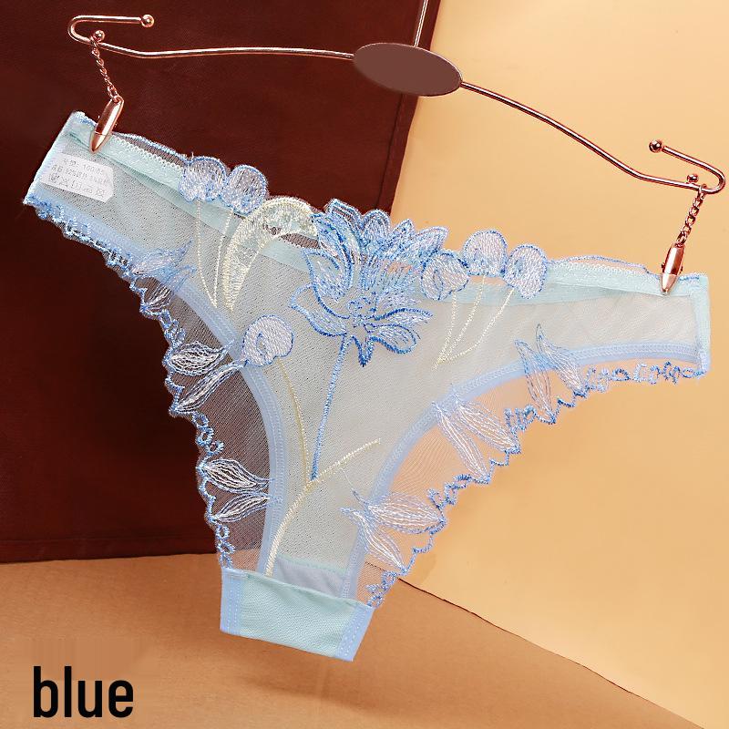 Women's Seamless Lace Embroidered See-Through Thong