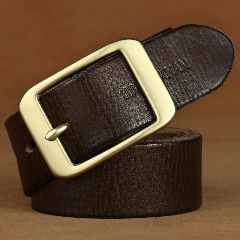 Ремень из американской латуни и кожи ручной работы в стиле ретро, простой оснастки, мужские модели