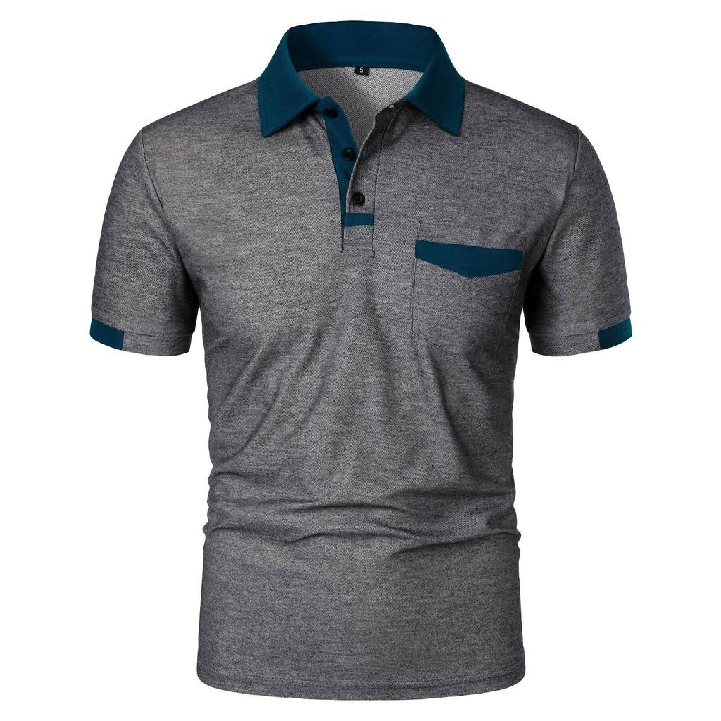 Мужская повседневная рубашка с коротким рукавом и карманом на пуговицах с цветными блоками