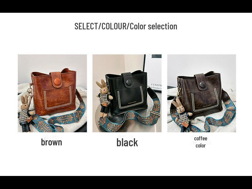 2024 Women's Vintage Korean Wide Strap Bucket Messenger Bag