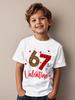 Valentine 67 Six Seven Meme Print T-Shirt 67 Number Round Neck Cute Casual Short Sleeve Comfortable T-Shirt Children's Clothing