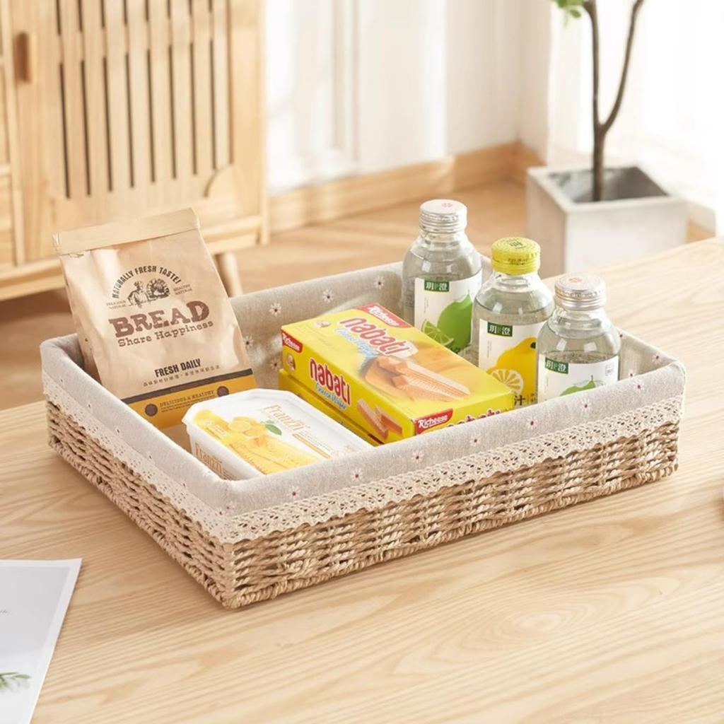 Set of 2 Storage Baskets, Tabletop Storage, Wicker Baskets with Inner Lining, Washable, Pastoral Beige
