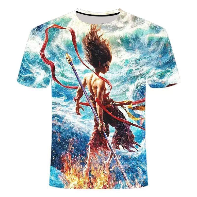 Футболка для мужчин и женщин, детская, Nezha's Demon, детские, мужские и женские футболки с изображением моря, летние футболки с 3D-печатью, короткий рукав, мужская одежда