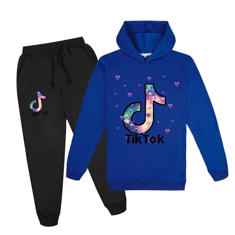 Повседневный детский спортивный костюм унисекс, детские толстовки с принтом Tik Tok с длинными рукавами + комплект штанов, модный пуловер с капюшоном, свитер + брюки