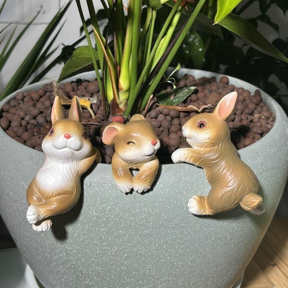 3PCS Creative Resin Rabbit Pot Hangers Cartoon Decorative Hanging Pot Bunny Cute Rabbit Sculpture Ornament Outdoor
