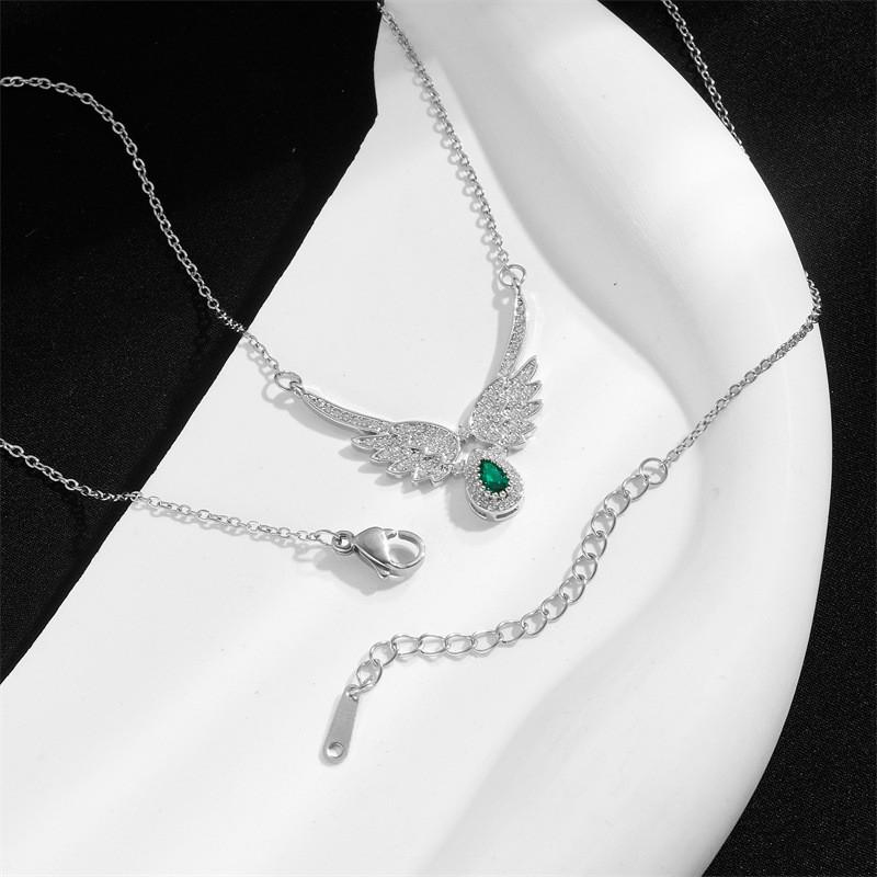 Fashion Popular Angel Wings Zircon Pendant Necklace Stainless Steel Chain Geometric Choker Jewelry Party Gifts For Women Girls