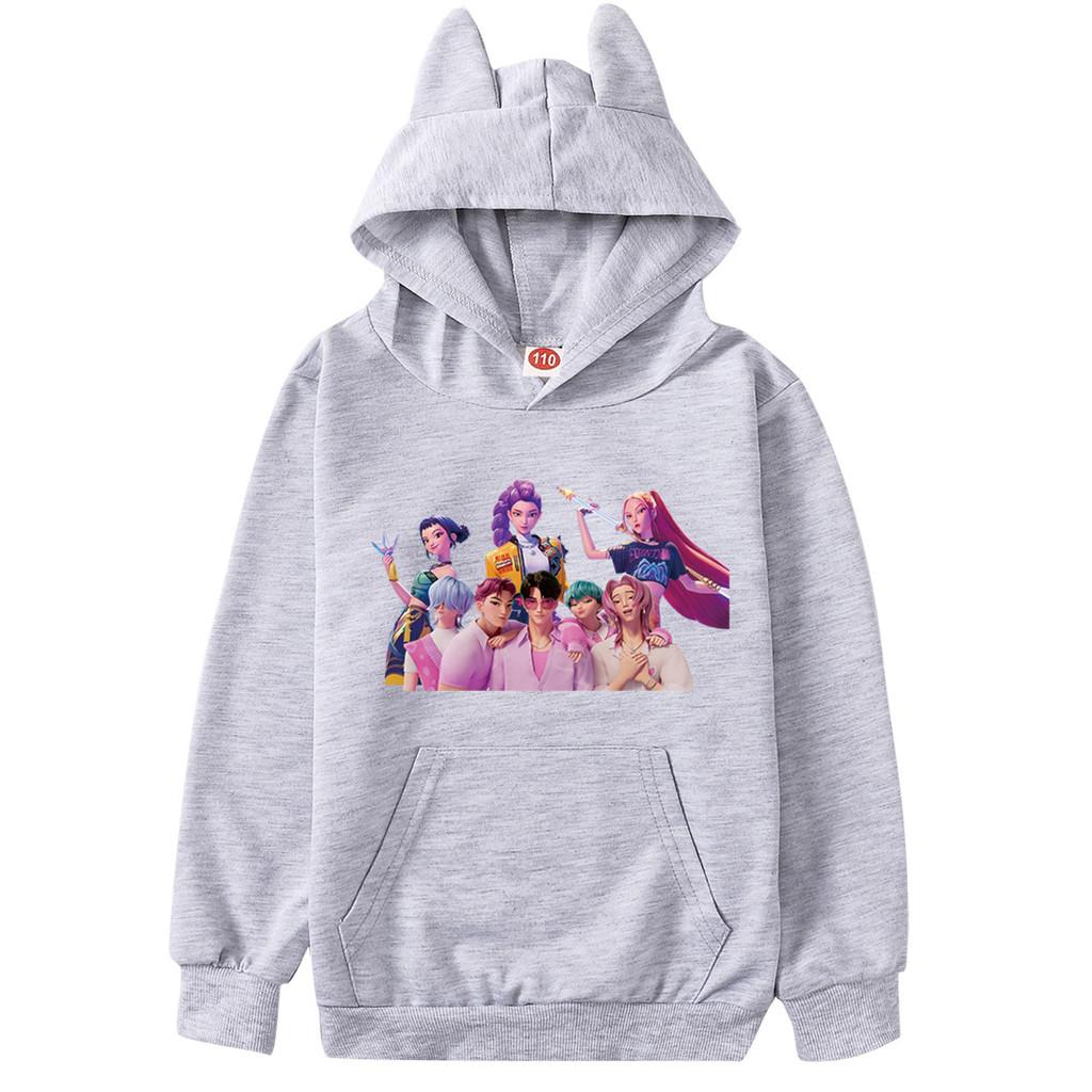 Детские Девочки Аниме Мультфильм K-Pop Руми Зои Мира С Принтом Кошачьи Ушки Повседневные Толстовки с Длинным Рукавом и Капюшоном