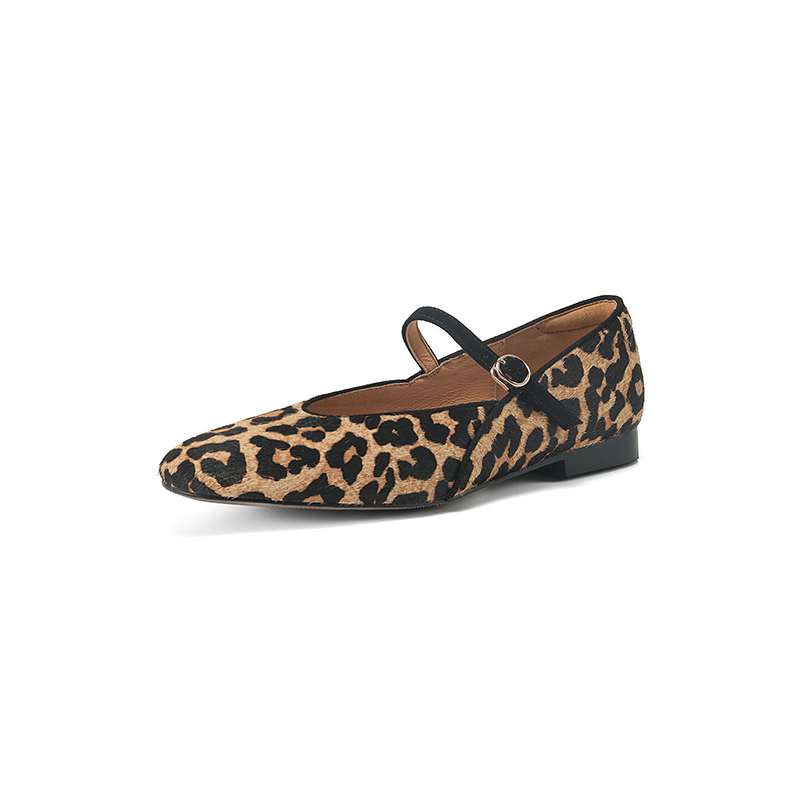 Krazing Pot Horsehair Fur Summer Spring Autumn Low Heels Flat with Leopard Patterns Ballet Shoes Shallow Pumps