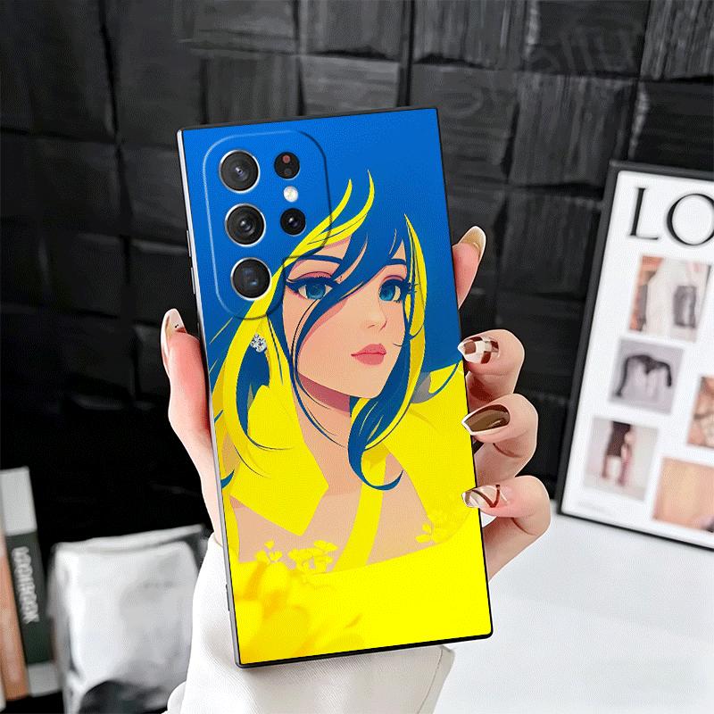 Blue Yellow Ukrainian Girl Soft Phone Case for Samsung Galaxy S26 S25 Edge S24 Ultra S23 Plus S22 S21 FE S20 Black Cover Back Sh