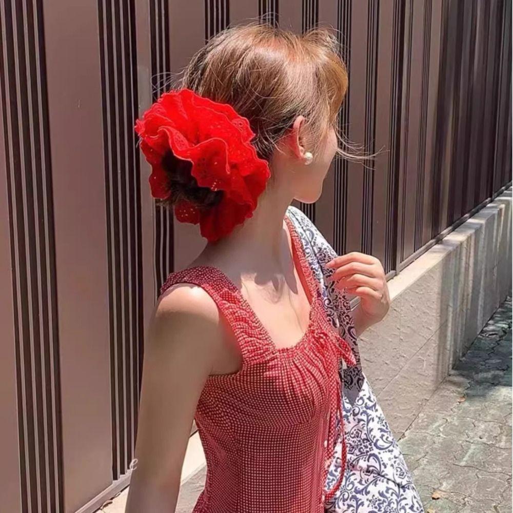 Cloth Lace Scrunchies Oversize Embroidery Large Hair Scrunchies Exaggerated Hair Rope Girl
