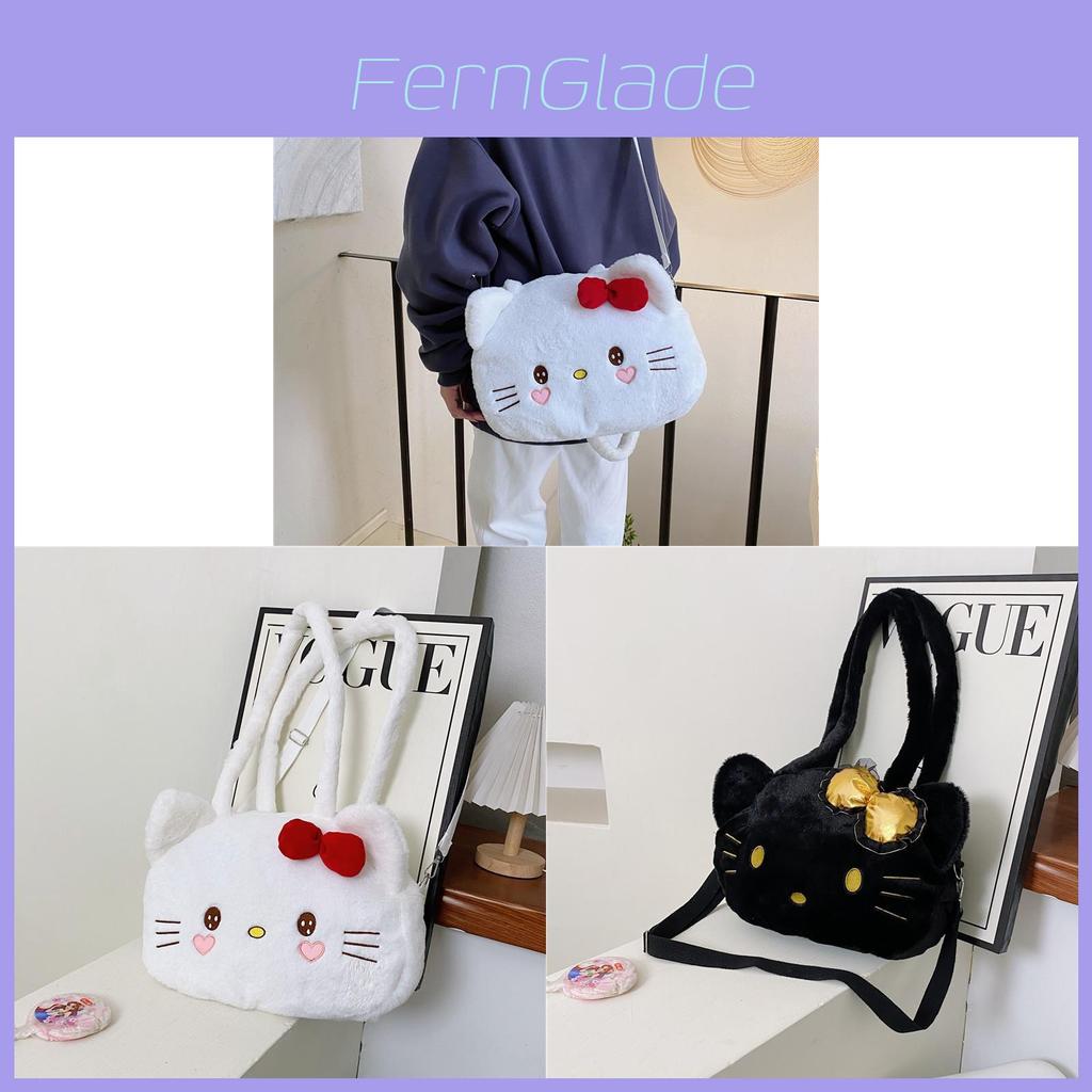 Hello Kitty Plush Tote Bag With Zipper Closure For Daily Casual Wear