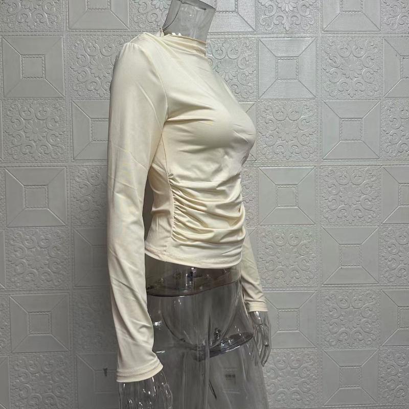 Весна и осень Однотонная рубашка с круглым вырезом, облегающая, универсальная