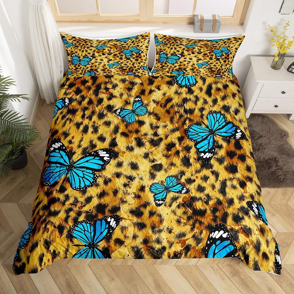 Комплект постельного белья с принтом гепарда King Queen, пододеяльник с бабочками, покрывало из меха животных, покрывало из полиэстера с принтом джунглей и дикой природы