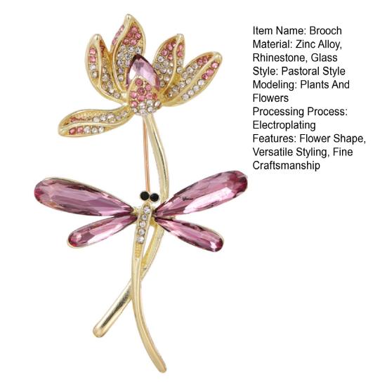 Lotus Dragonfly Brooch Exquisite Zinc Alloy Rhinestone Pin Sweaters Hats Bags Badge Multi-Functional Accessory