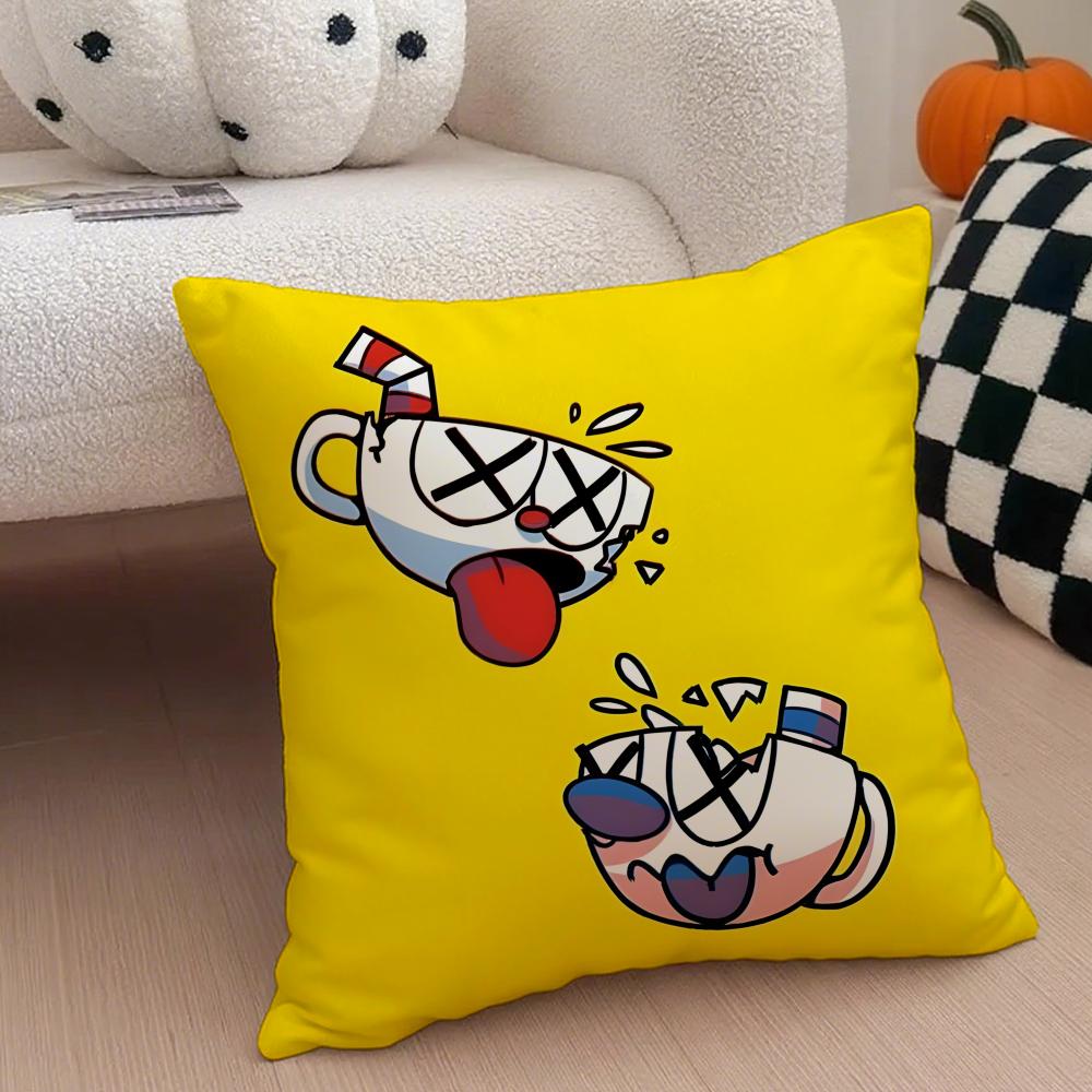 Retro Cartoon American Game CCuphead Cushion Cover Throw Pillow Cover Hidden Button Durable Polyester Chair Cushion