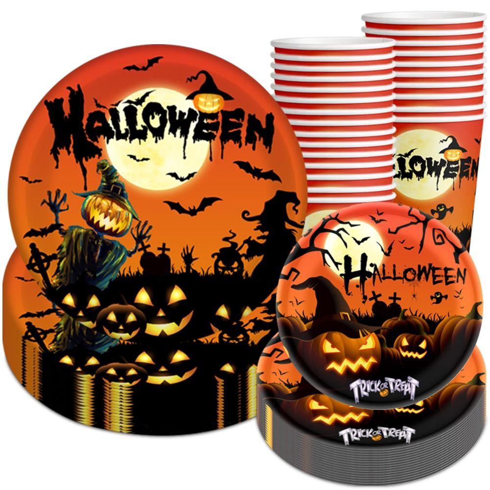 10pcs Cup Plate Halloween Disposable Tableware Halloween Party Decoration Supplies