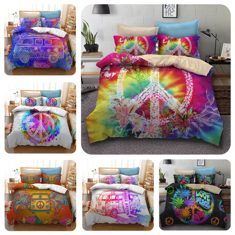 Peace Car Quilt Cover Pillowcase 2 or 3 Peace Symbol Bedding Sets Single Bed Double Bed Full Size Washable Super Soft Zippered Bedding