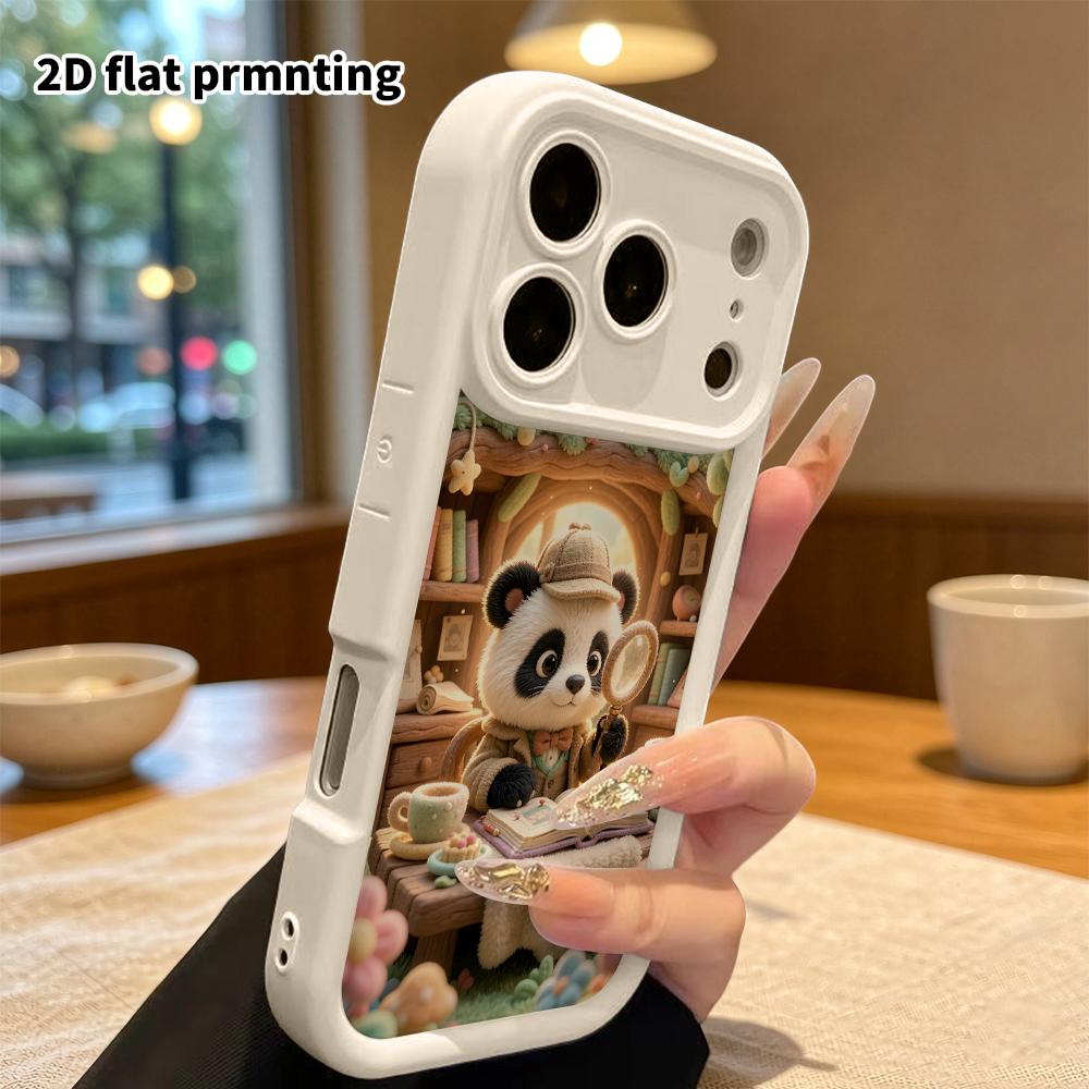 Чехол для телефона: 2D плоский, подходит для защитных чехлов iPhone 18, 17, 16, 15, 14, 13, 12 Pro, Детектив Панда Домик на дереве, идеальный Рождественский и Хэллоуинский h