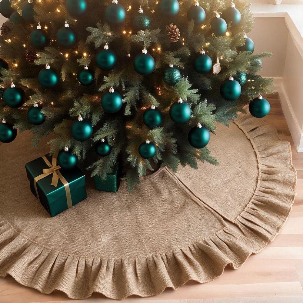 Pleated Edge Jute Christmas Tree Skirt Rustic Xmas Tree Stand Cover Protecting The Floor