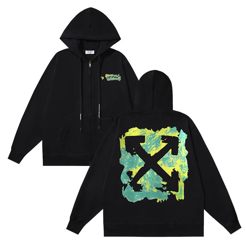 1302 Off-White 2025 Autumn/Winter New OW Hollow Graffiti Arrow Pattern Printed Men's and Women's Zipper Hoodie